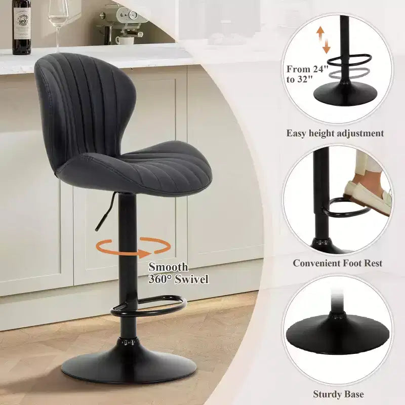 Tabourets de bar réglables en hauteur 24-32.1 avec pivot à 360°, coussin souple et élastique pour îlot de cuisine, bar, salon