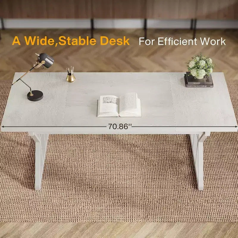 Grand bureau de direction de 180 cm, bureau d'ordinateur industriel pour la maison, longue table d'étude simple, mobilier de bureau (blanc)