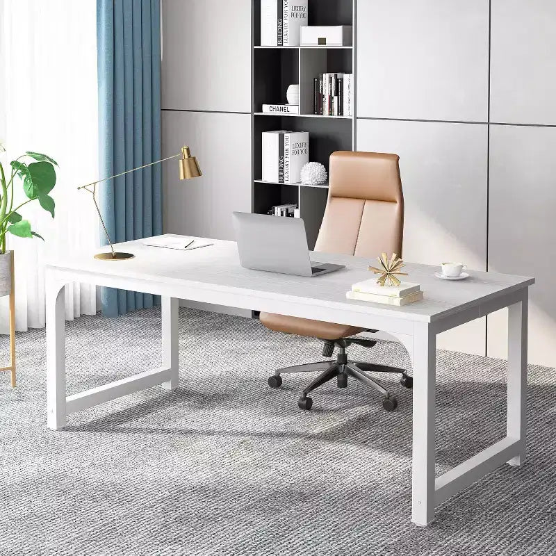 Lantine 70.8?Executive Desk, Large Office Computer Desk with Thicken Frame, Modern Simple Workstation Business Furniture for Home Office, White