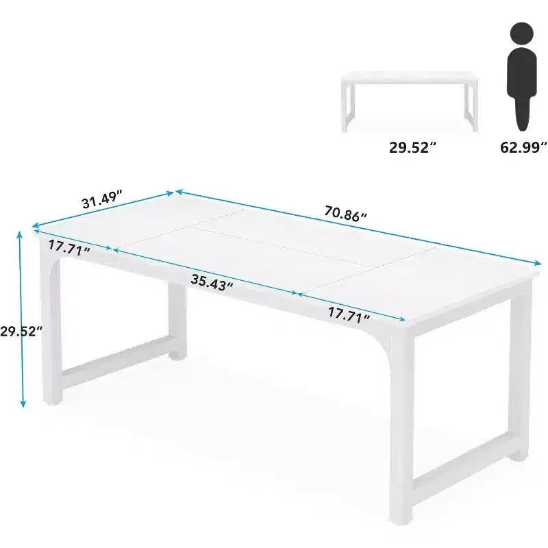Bureau de direction 70,8", Grand bureau d'ordinateur avec cadre épaissi, Poste de travail moderne et simple pour bureau à domicile, Blanc