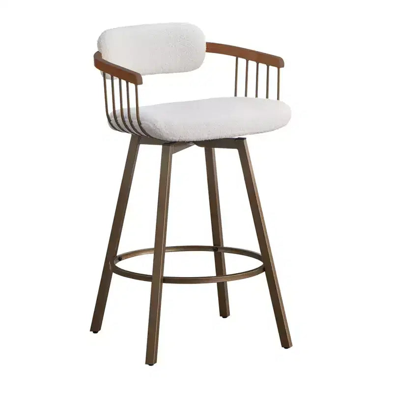 Buylateral Salvatore Swivel Counter Height Barstool White/Antique Gold: Upholstered Boucle, Metal Frame, Fixed 26.96"