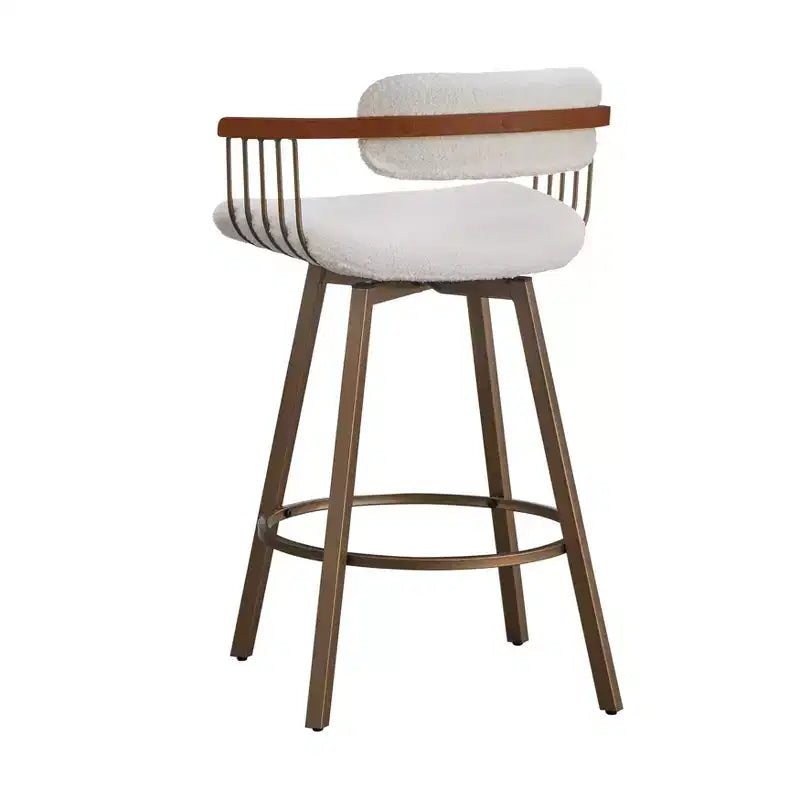 Tabouret de bar pivotant hauteur comptoir Blanc/Or antique : Tissu bouclé, Structure en métal, Fixe 68,5 cm