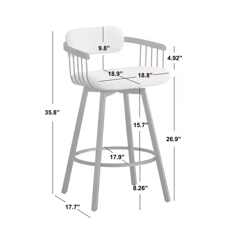 Tabouret de bar pivotant hauteur comptoir Blanc/Or antique : Tissu bouclé, Structure en métal, Fixe 68,5 cm